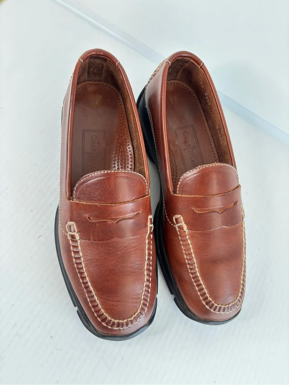 Cole Haan Mens Leather Lug Penny Loafer Size 10.5 Driving Moccasin Gommus Soles